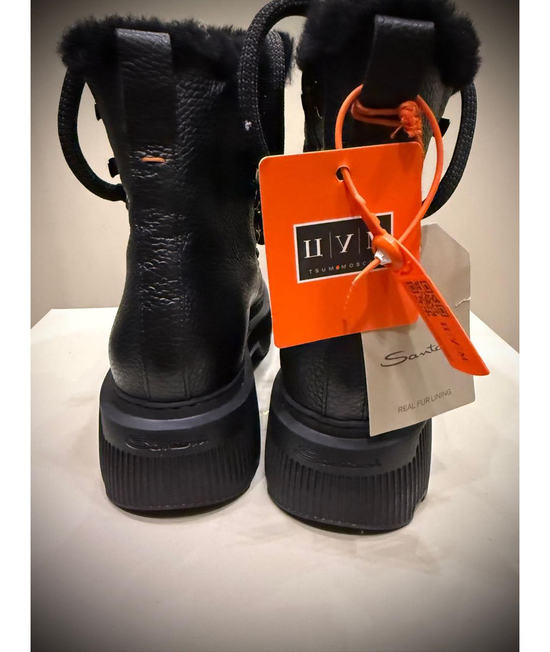 SANTONI Черные кожаные ботинки, фото 3