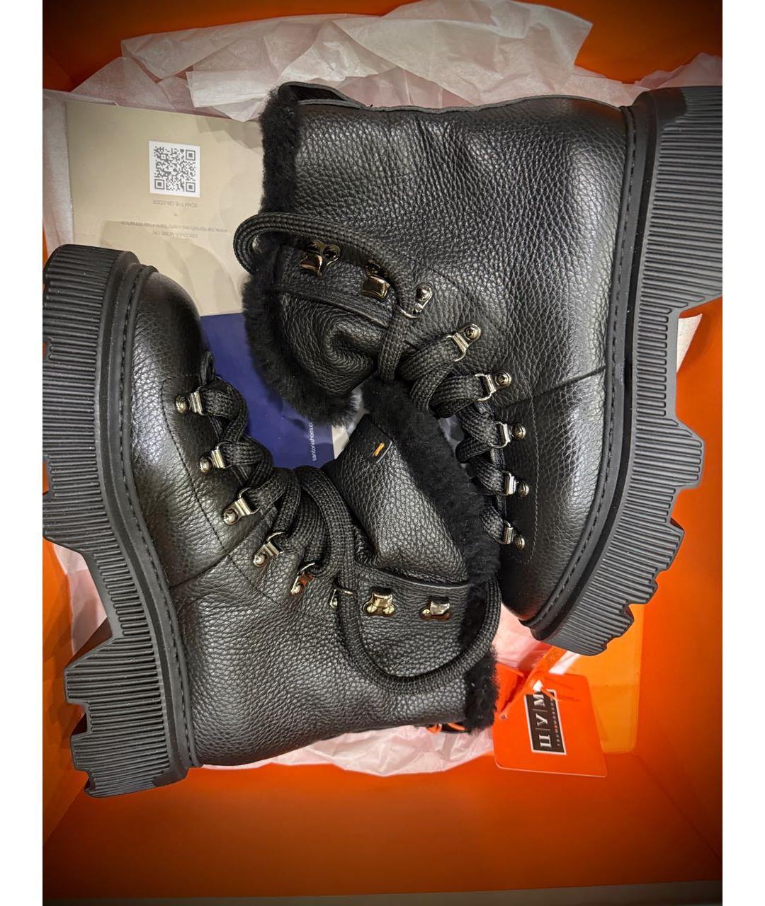 SANTONI Черные кожаные ботинки, фото 6