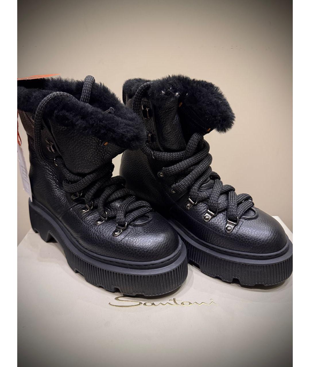 SANTONI Черные кожаные ботинки, фото 2