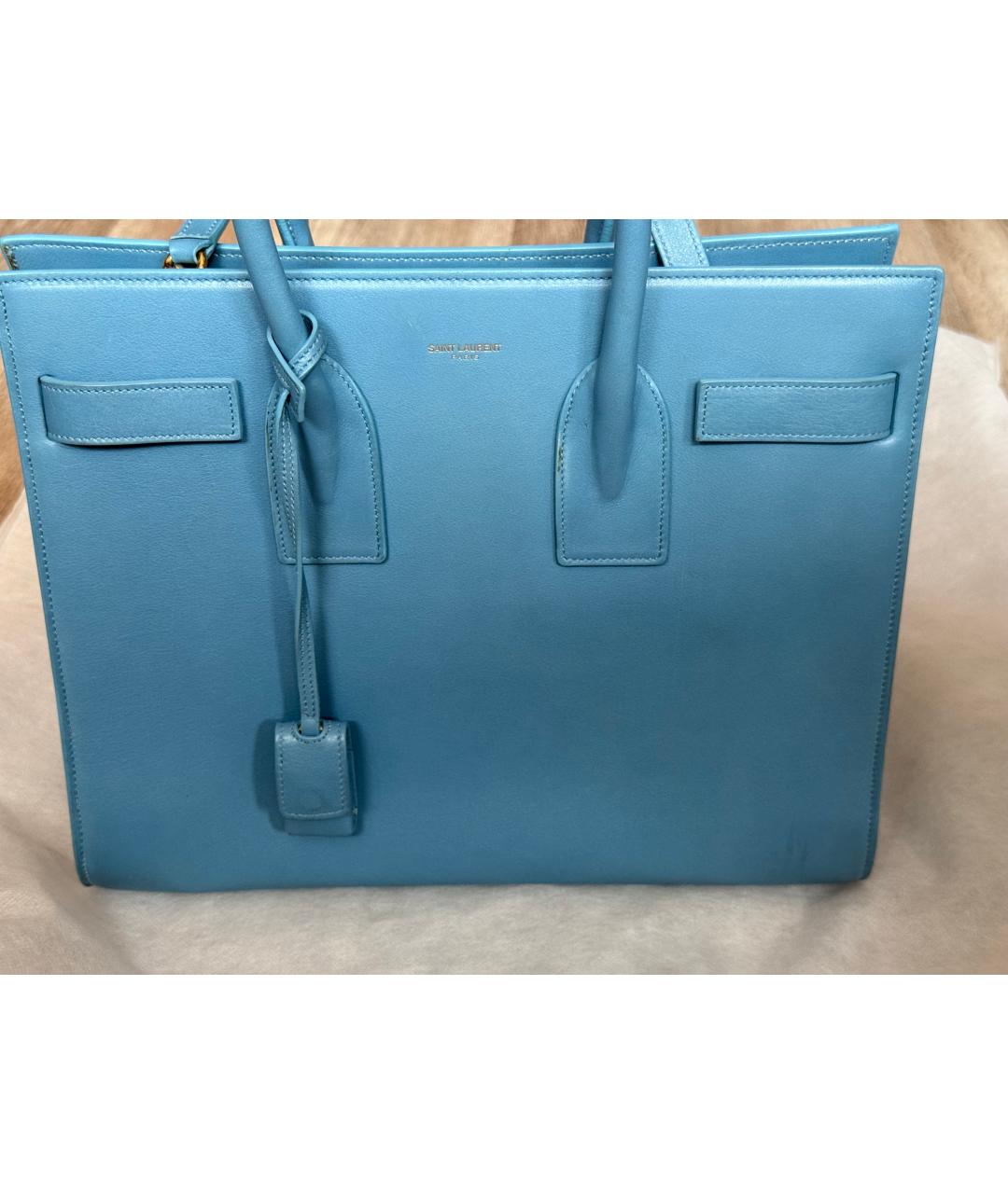 SAINT LAURENT Голубая кожаная сумка с короткими ручками, фото 2