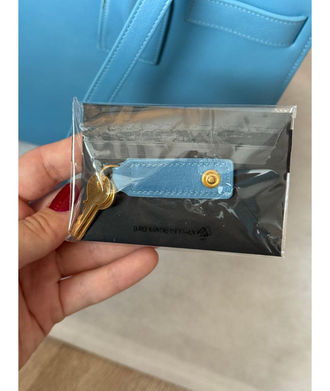 SAINT LAURENT Голубая кожаная сумка с короткими ручками, фото 8