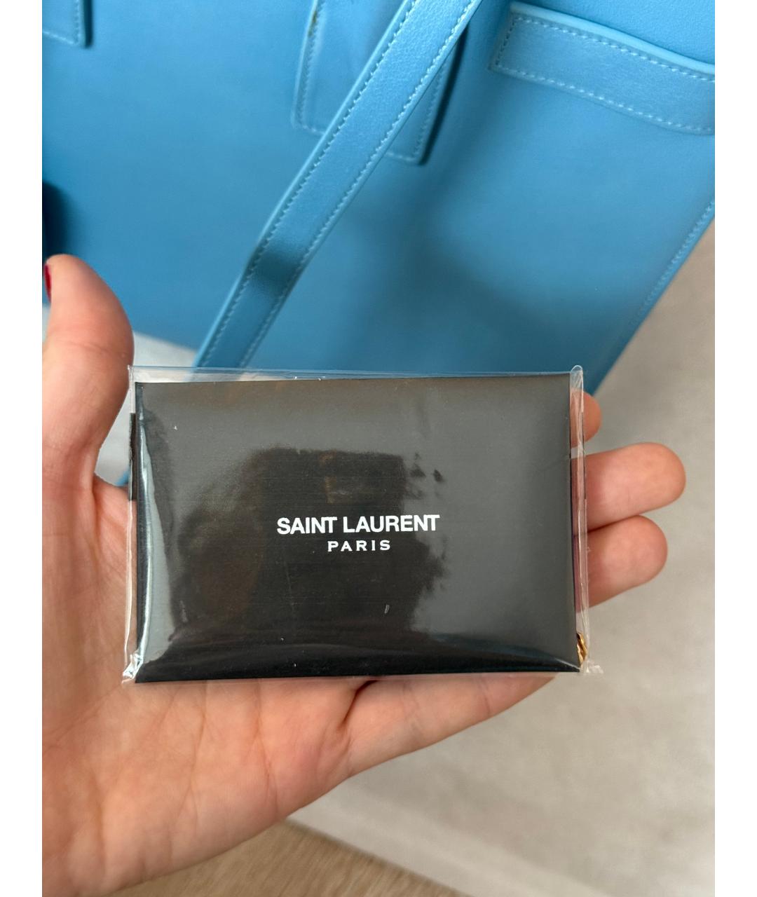 SAINT LAURENT Голубая кожаная сумка с короткими ручками, фото 7