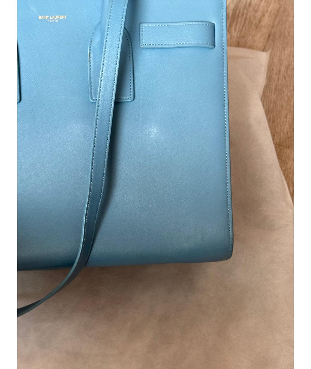 SAINT LAURENT Голубая кожаная сумка с короткими ручками, фото 9