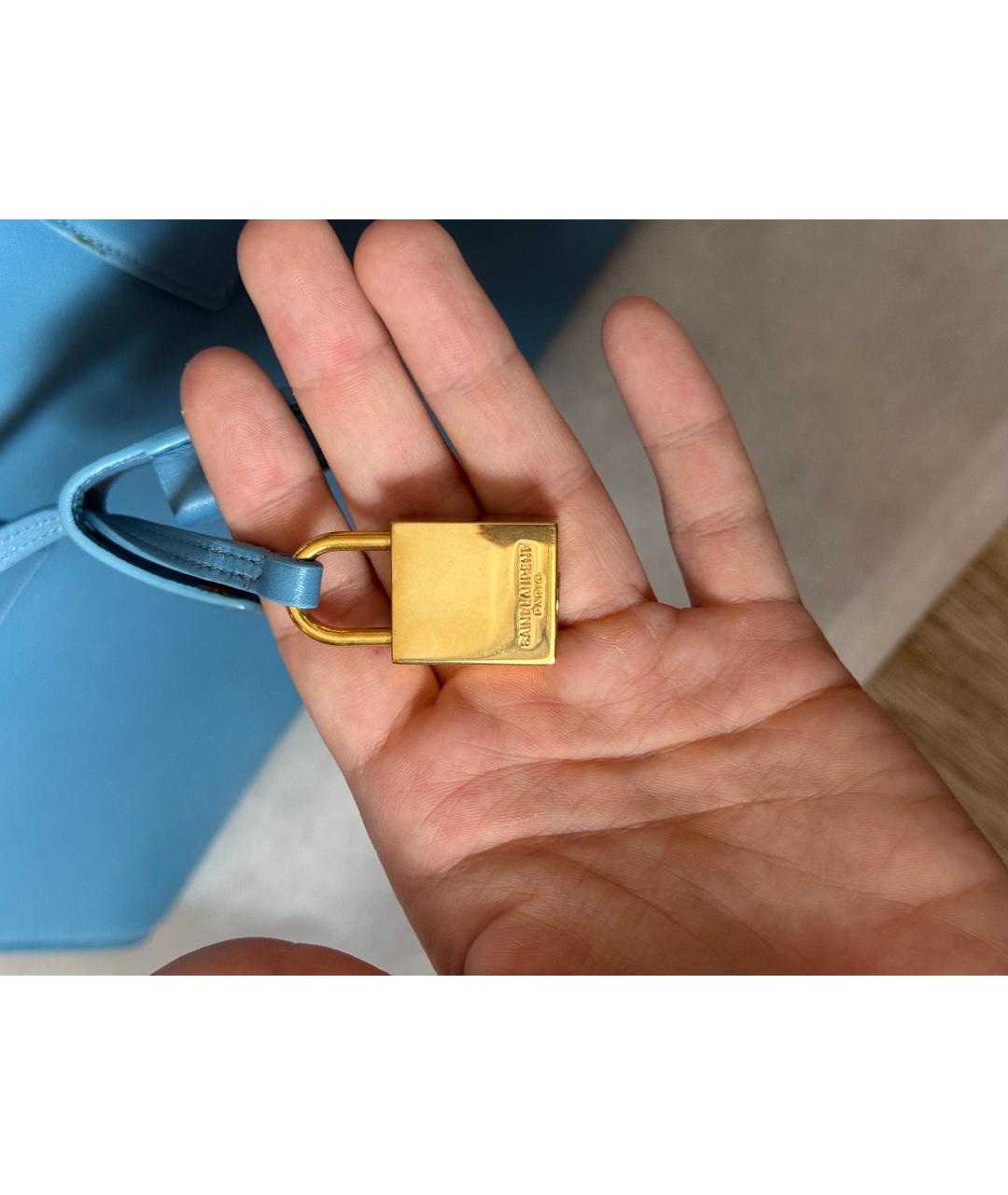 SAINT LAURENT Голубая кожаная сумка с короткими ручками, фото 6