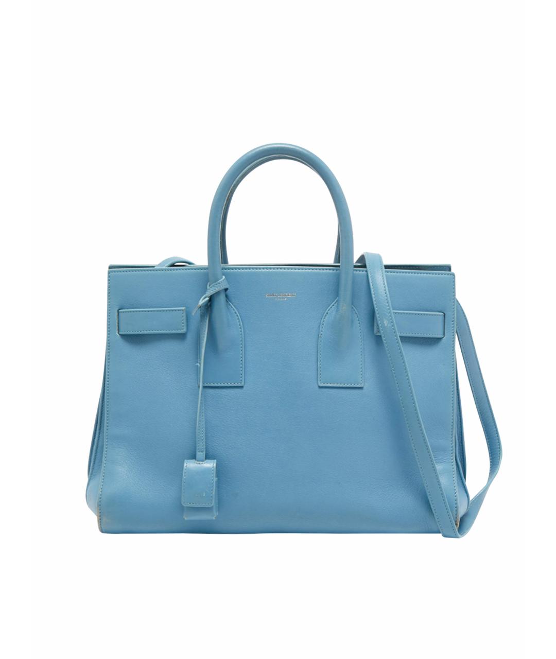 SAINT LAURENT Голубая кожаная сумка с короткими ручками, фото 1