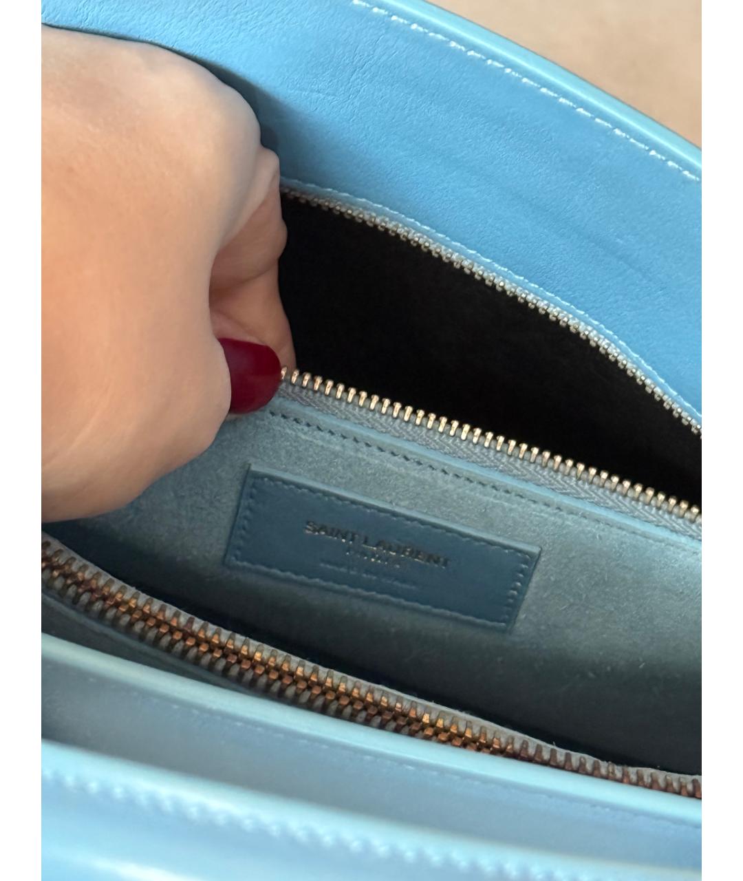 SAINT LAURENT Голубая кожаная сумка с короткими ручками, фото 4