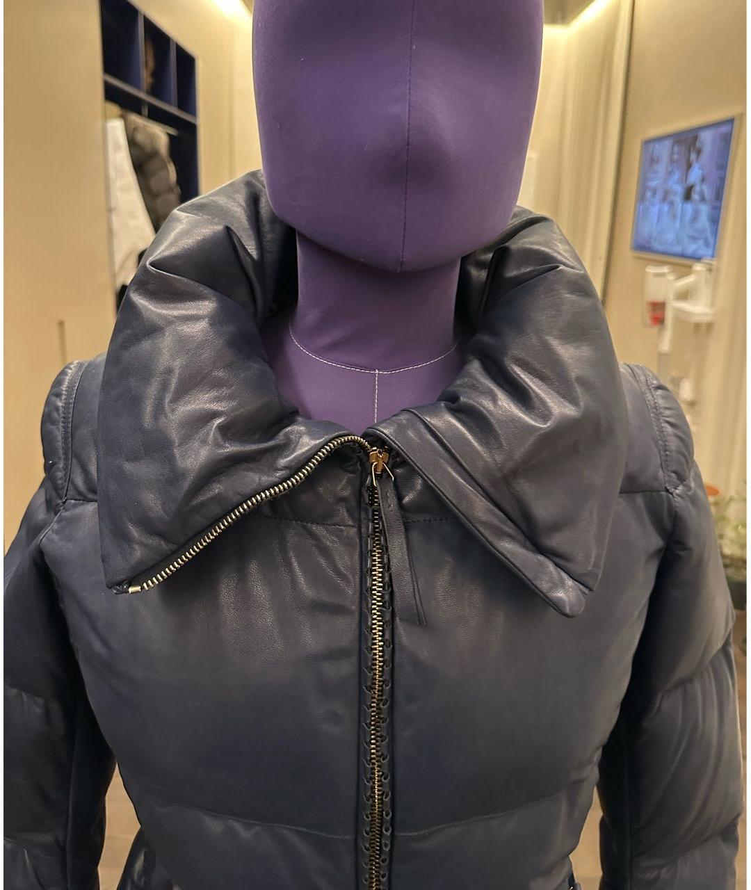 ROBERTO CAVALLI Синий кожаный пуховик, фото 3