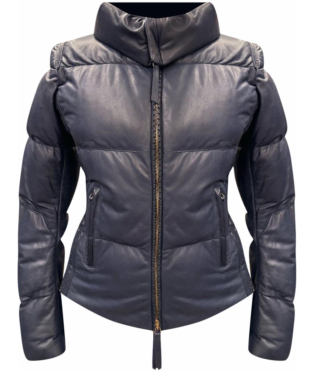 ROBERTO CAVALLI Синий кожаный пуховик, фото 1