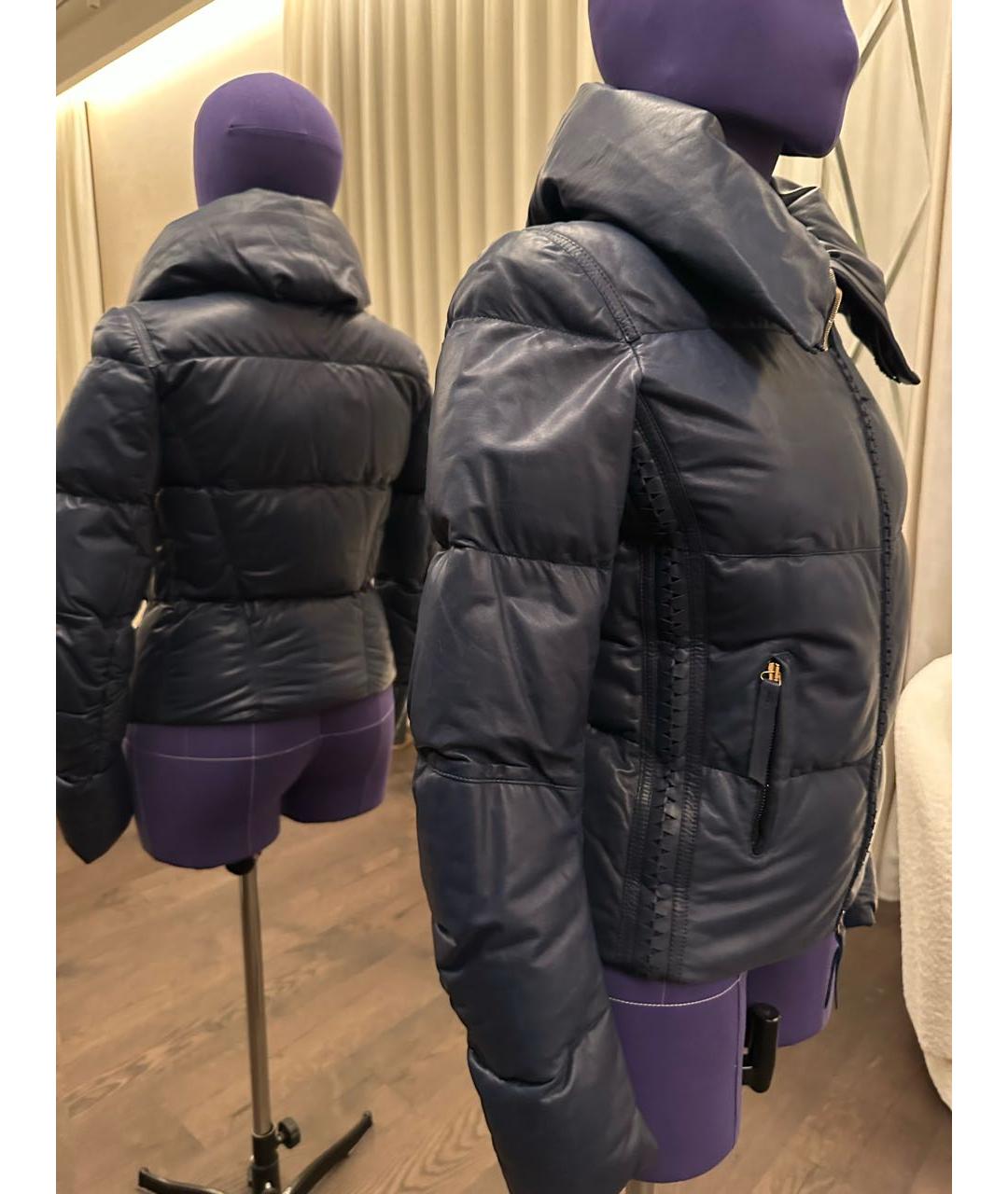 ROBERTO CAVALLI Синий кожаный пуховик, фото 4