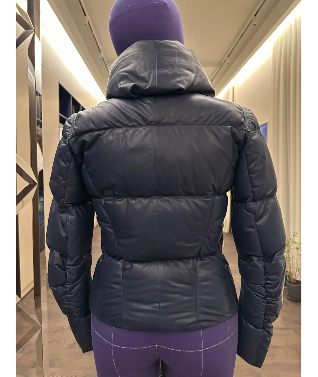 ROBERTO CAVALLI Синий кожаный пуховик, фото 2