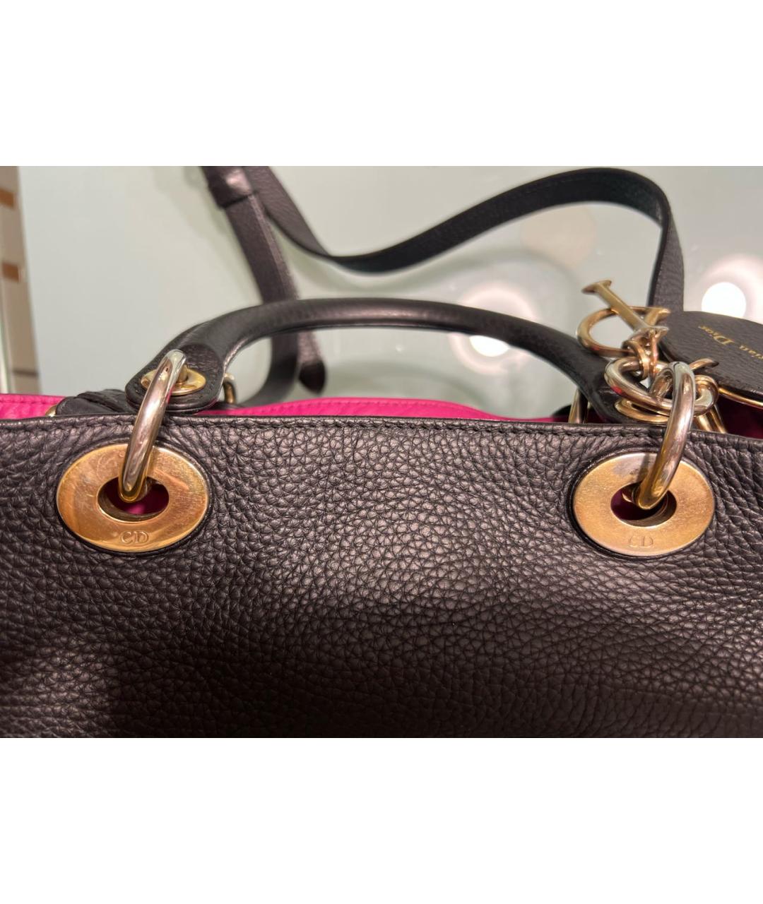 CHRISTIAN DIOR Черная кожаная сумка с короткими ручками, фото 3