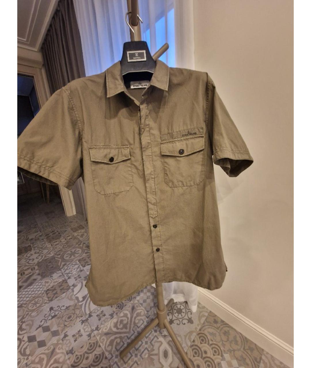 STONE ISLAND Хаки хлопковая кэжуал рубашка, фото 5