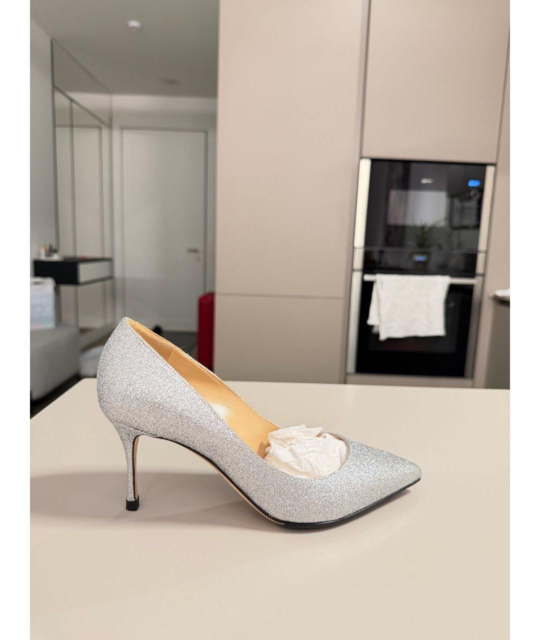 SERGIO ROSSI Серебряные текстильные туфли, фото 7