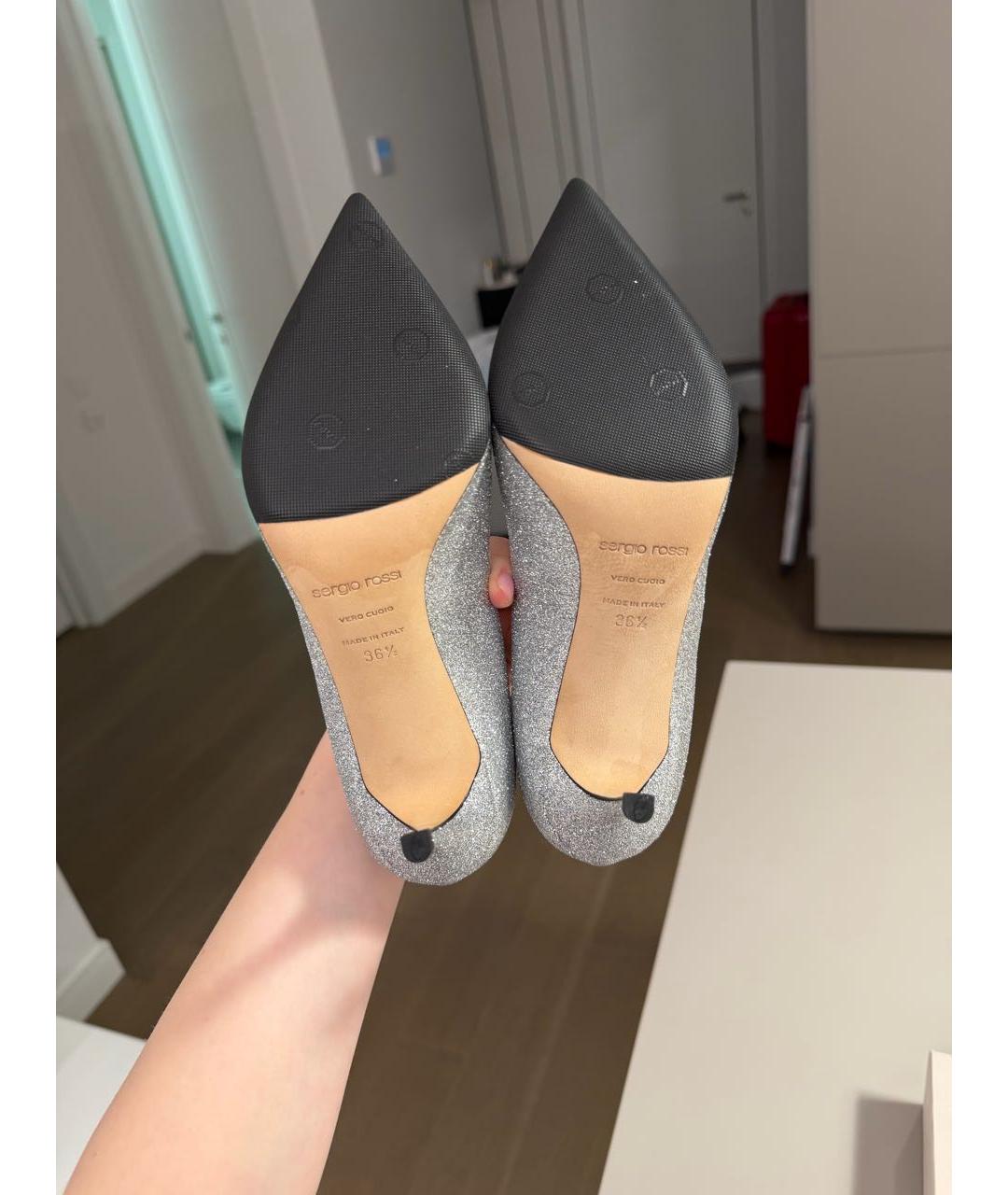 SERGIO ROSSI Серебряные текстильные туфли, фото 5