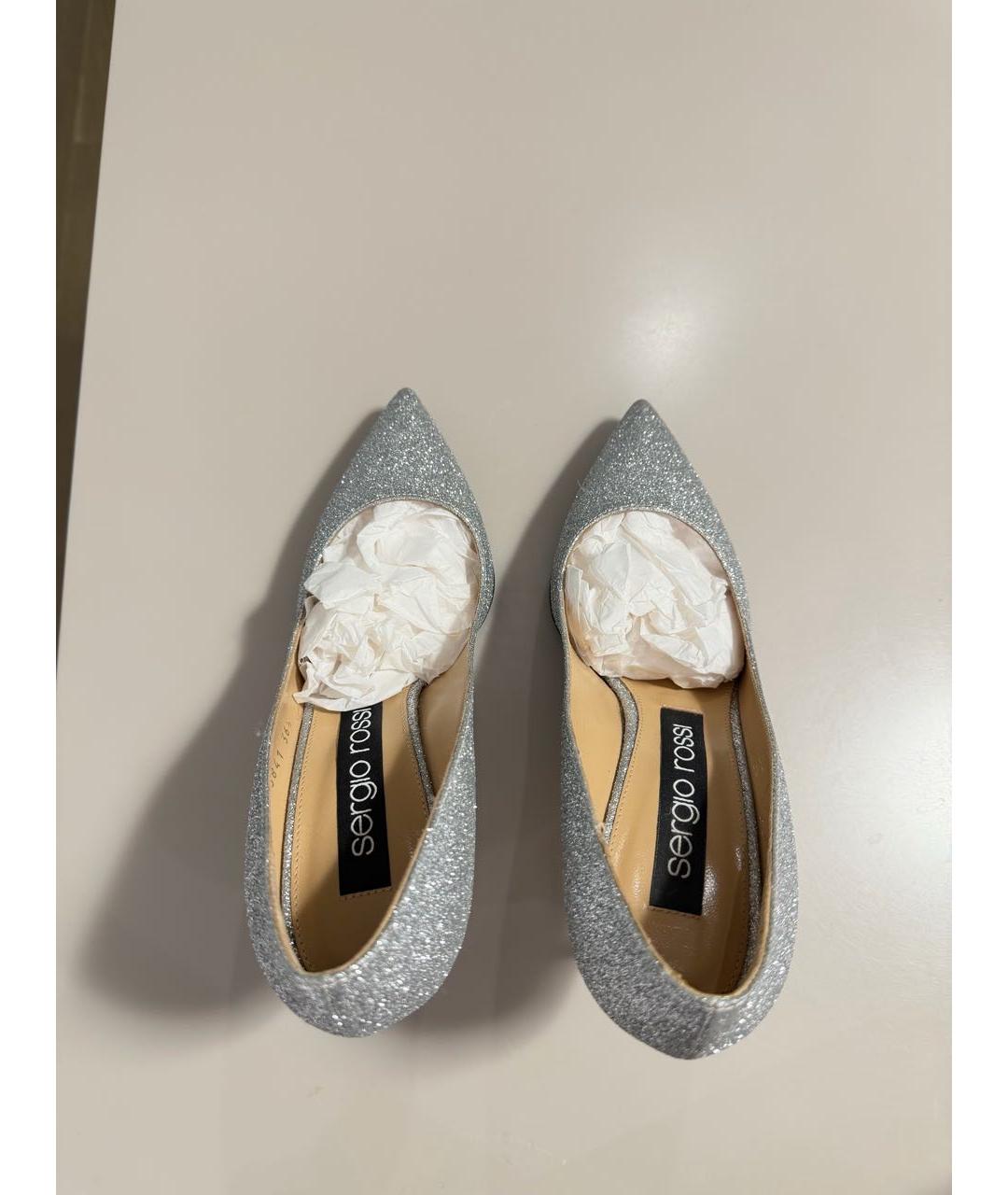 SERGIO ROSSI Серебряные текстильные туфли, фото 3