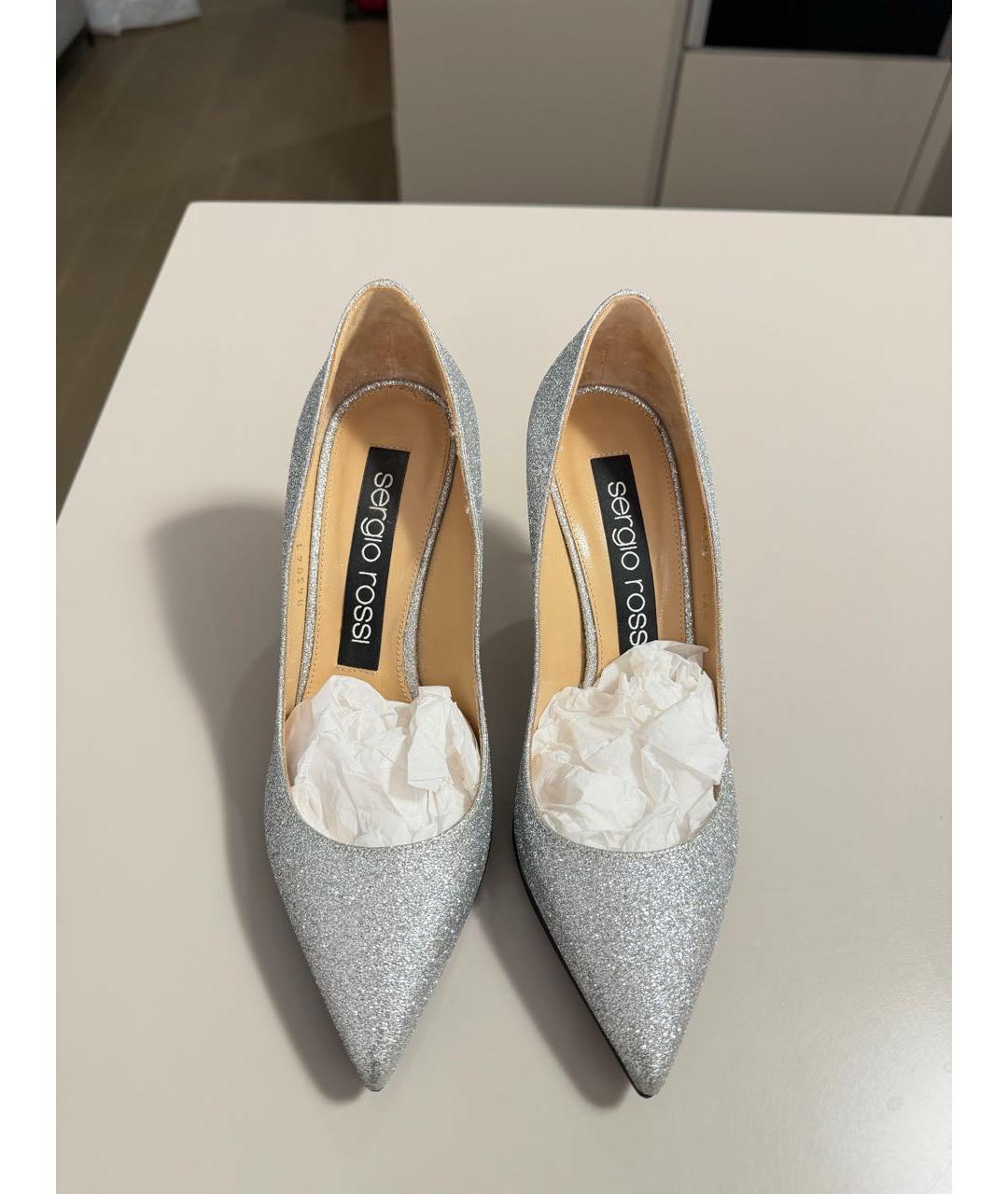 SERGIO ROSSI Серебряные текстильные туфли, фото 2