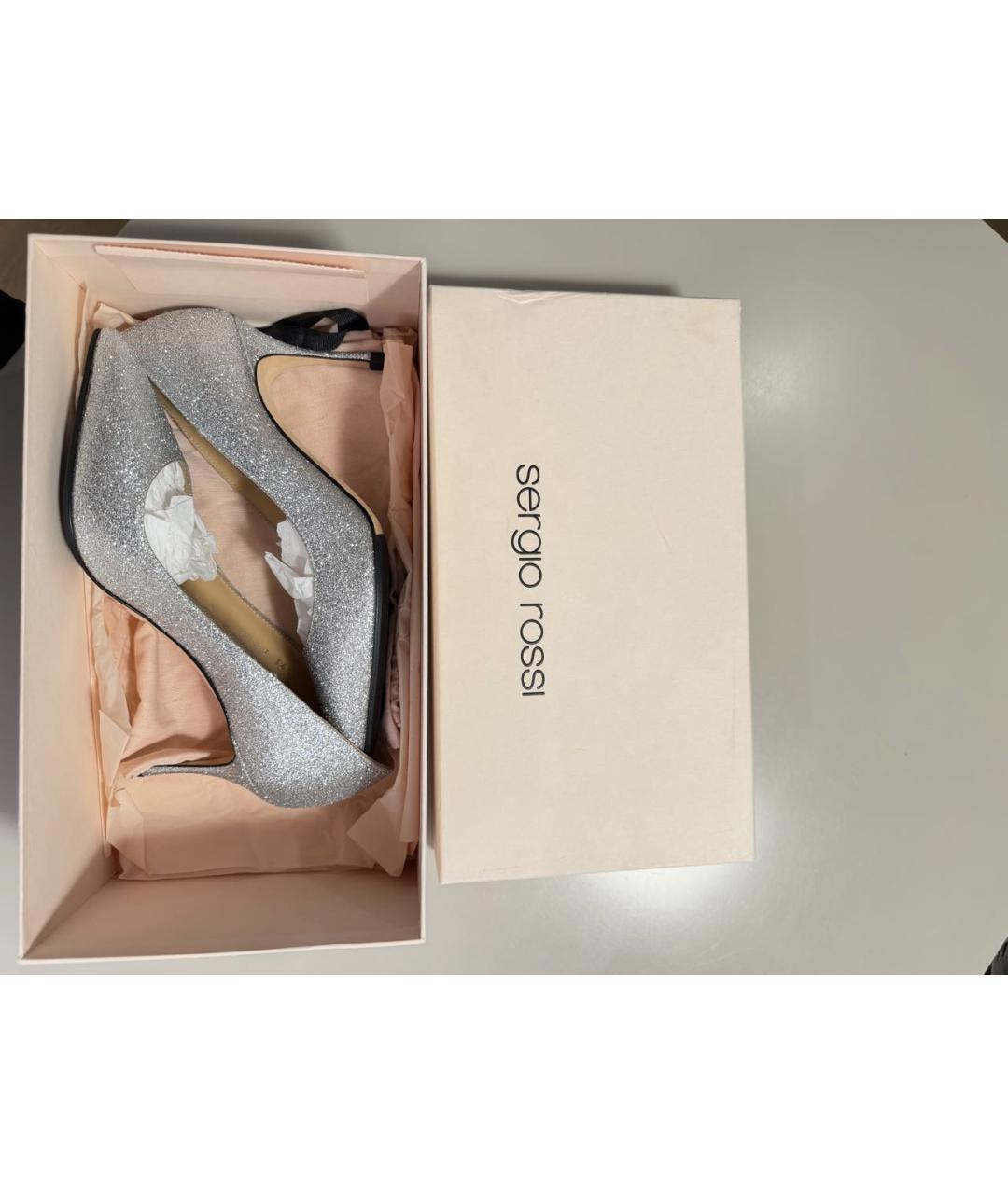 SERGIO ROSSI Серебряные текстильные туфли, фото 6