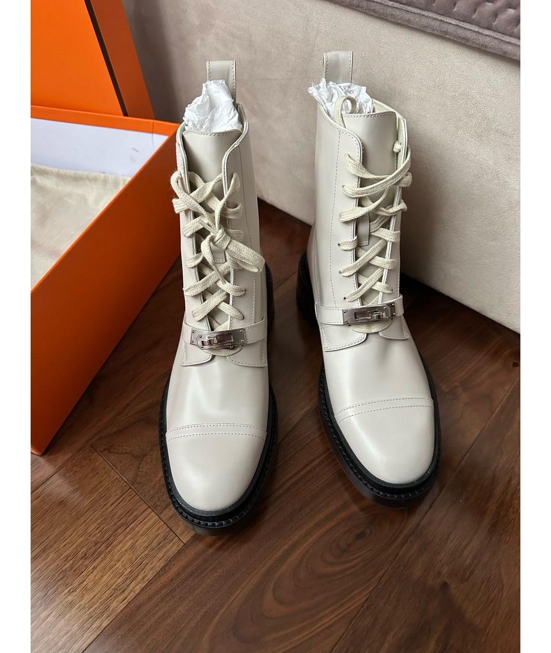 HERMES Бежевые кожаные ботинки, фото 3