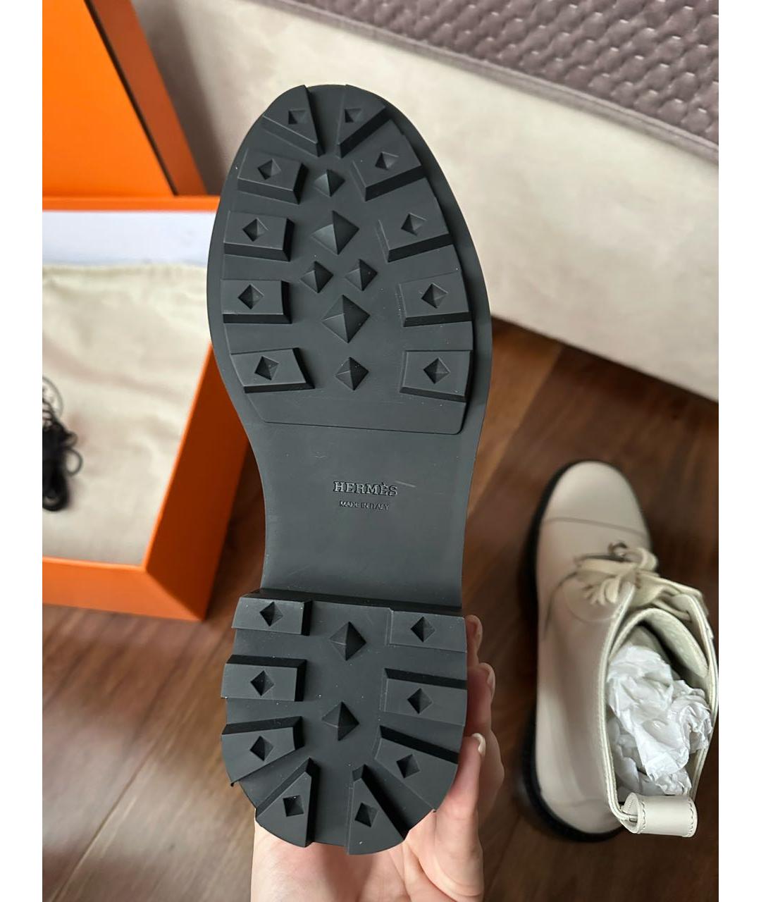 HERMES Бежевые кожаные ботинки, фото 5