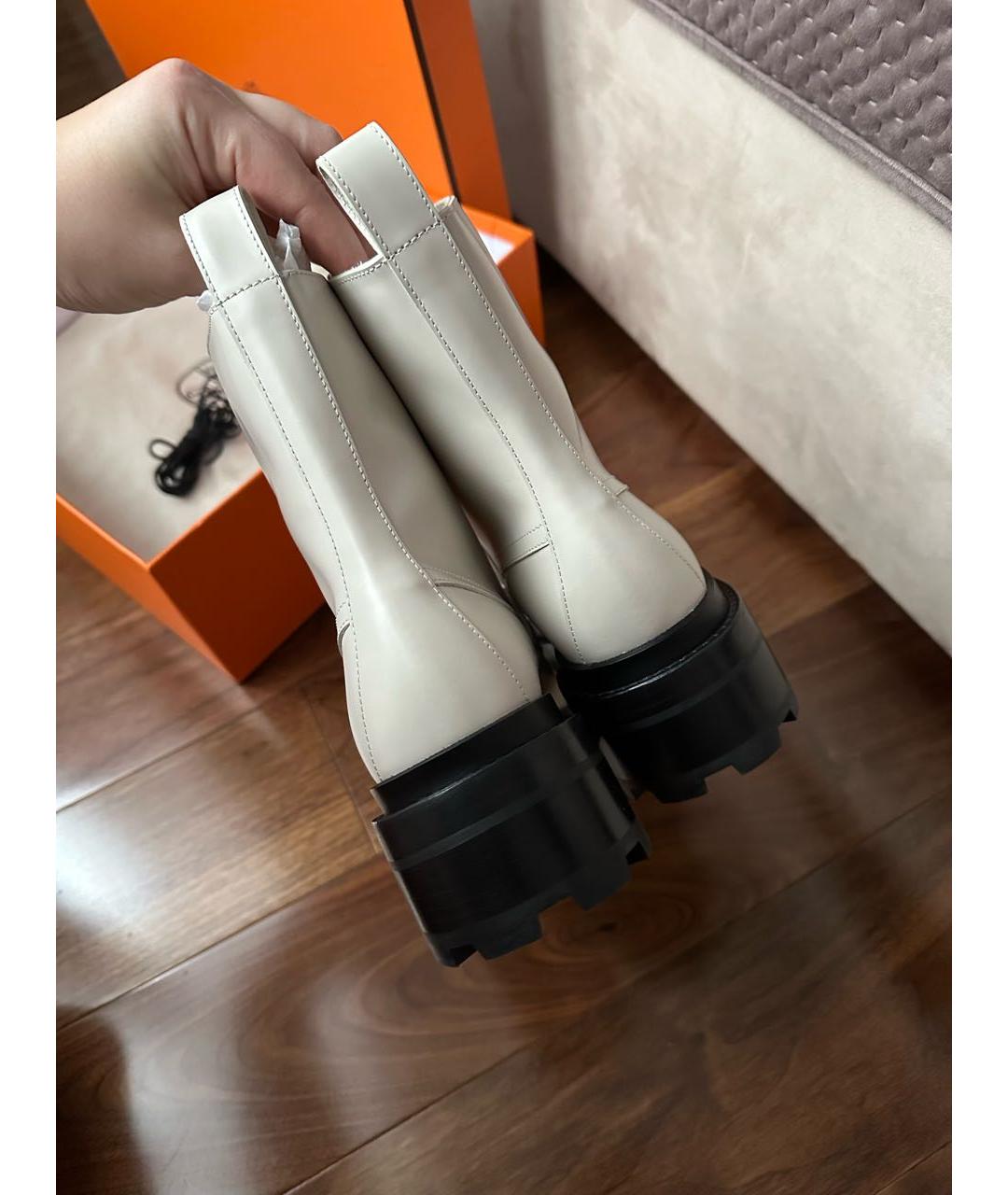 HERMES Бежевые кожаные ботинки, фото 4