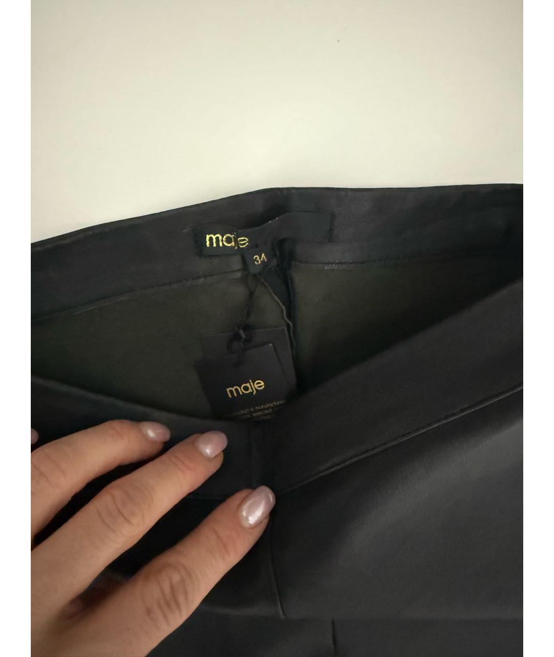 MAJE Черные кожаные брюки узкие, фото 7