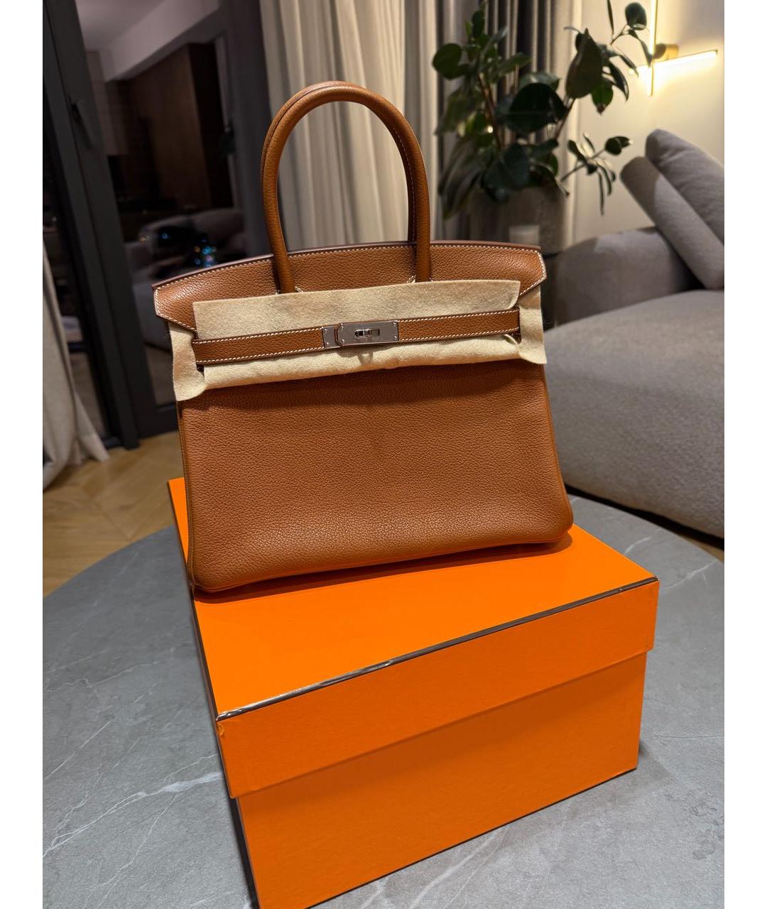 HERMES Коричневая кожаная сумка с короткими ручками, фото 5