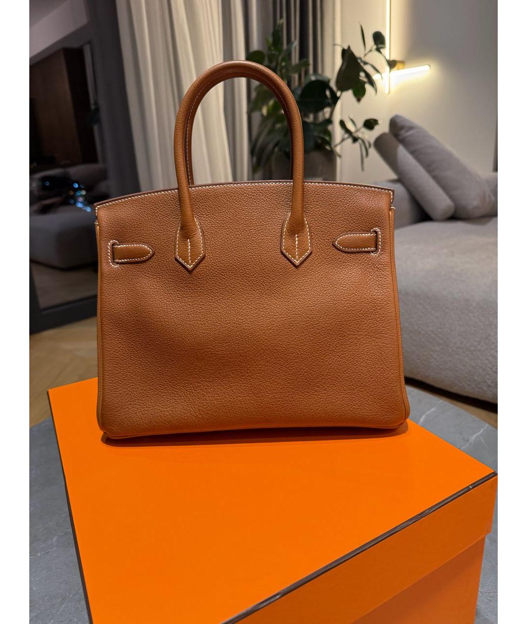 HERMES Коричневая кожаная сумка с короткими ручками, фото 2