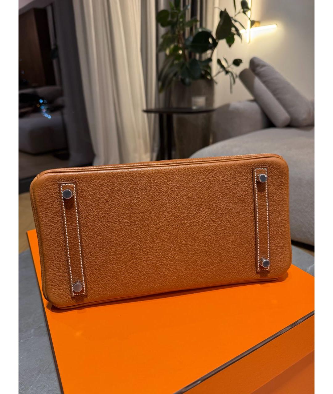 HERMES Коричневая кожаная сумка с короткими ручками, фото 3