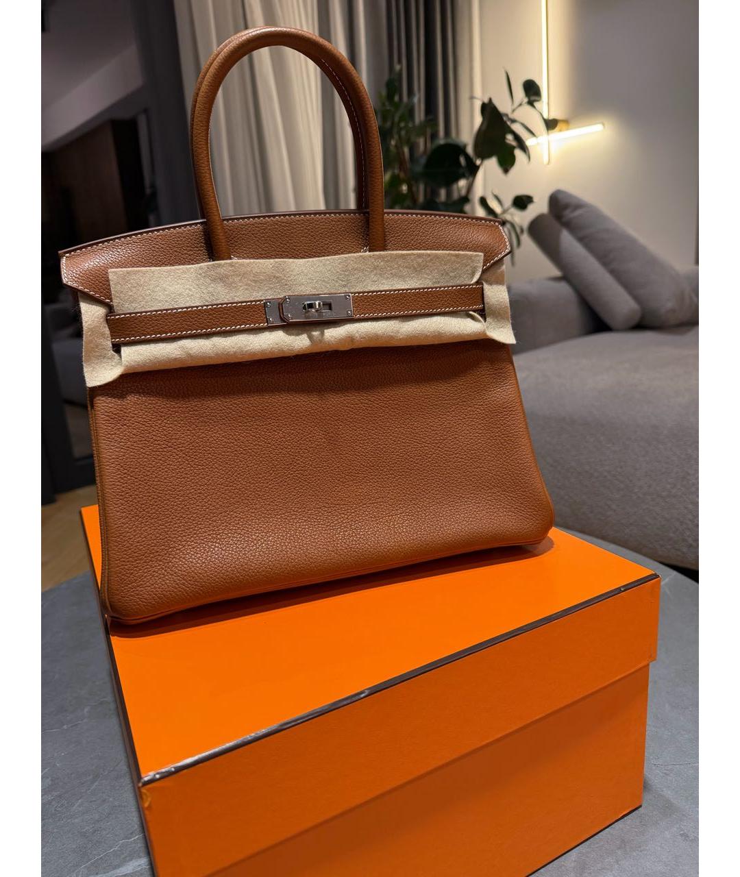 HERMES Коричневая кожаная сумка с короткими ручками, фото 4