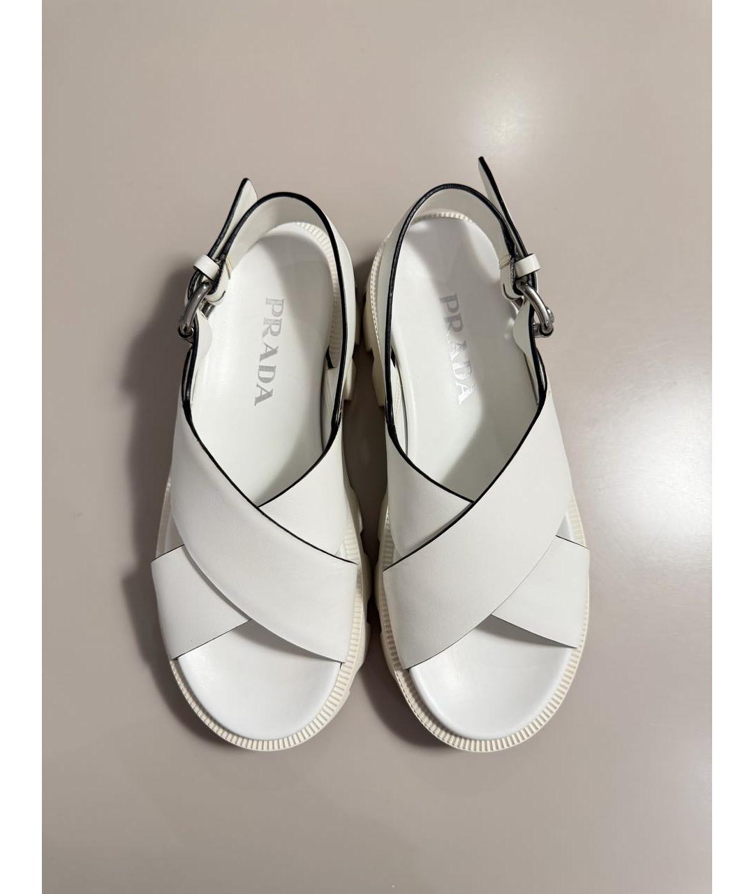 PRADA Белые кожаные сандалии, фото 2