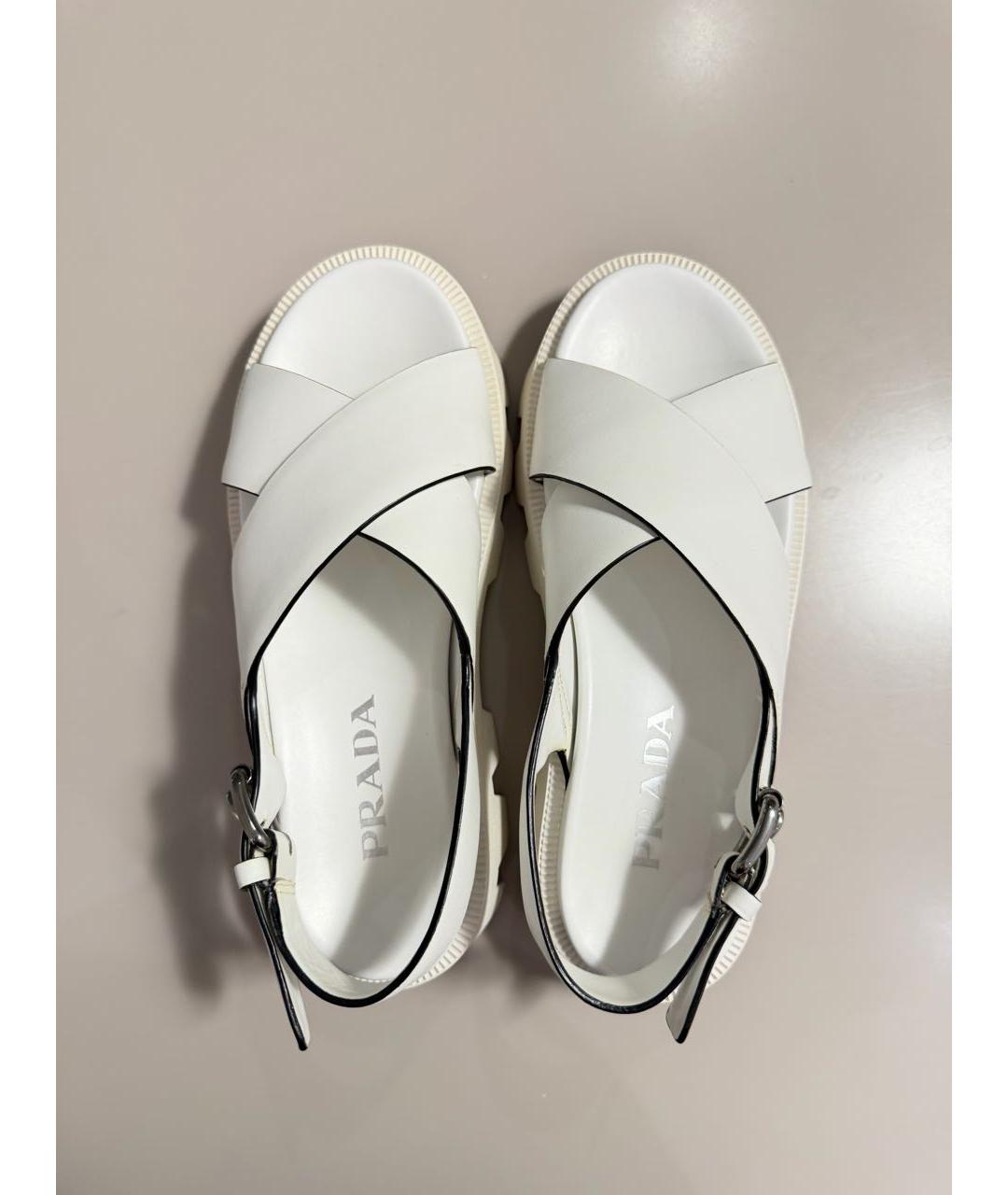 PRADA Белые кожаные сандалии, фото 3