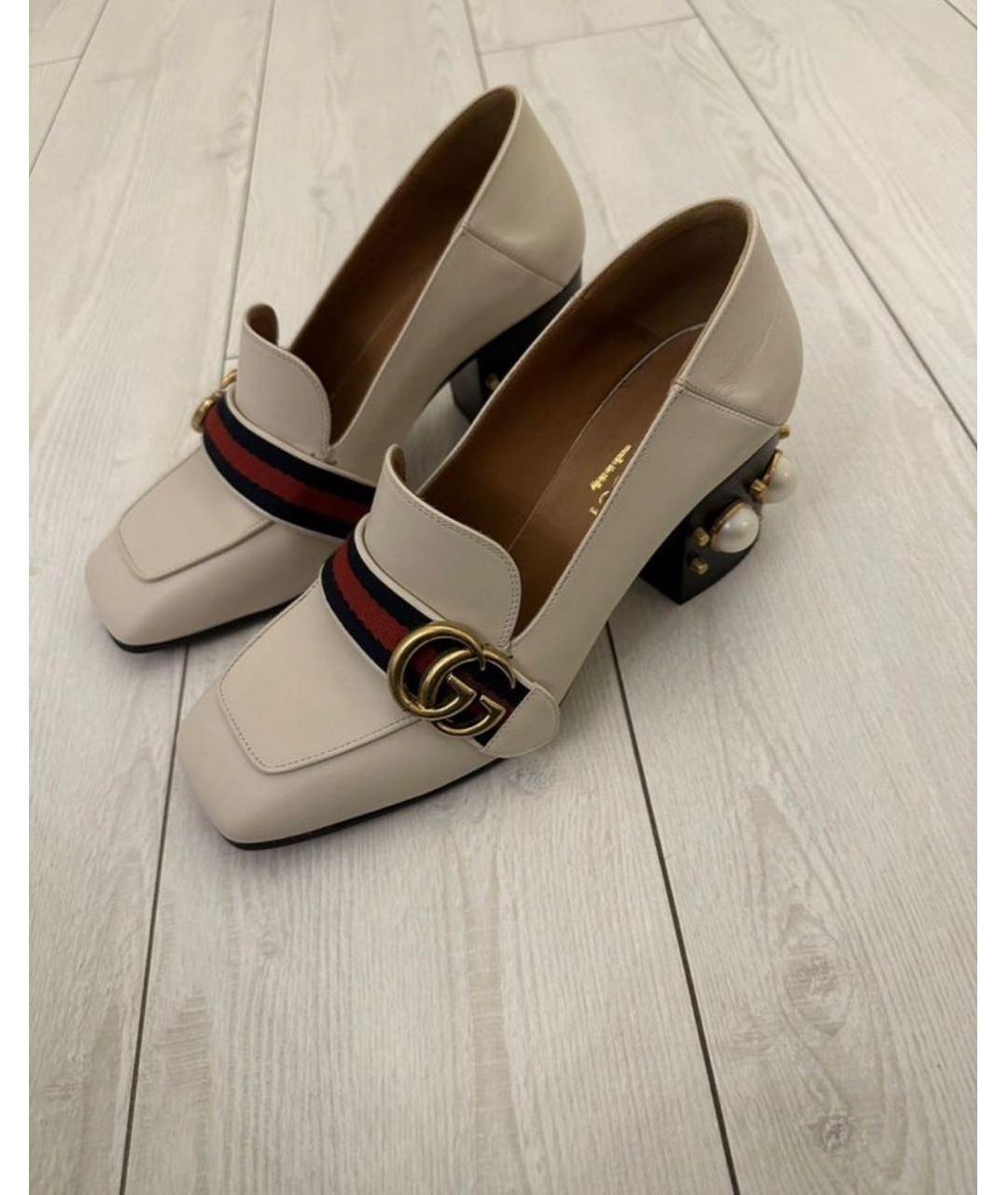 GUCCI Бежевые кожаные туфли, фото 5