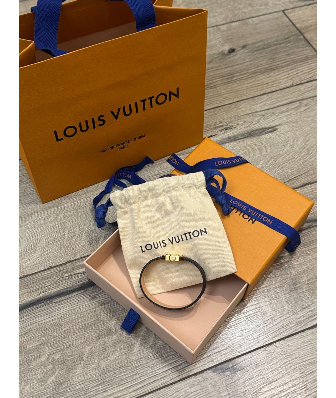 LOUIS VUITTON Коричневый кожаный браслет, фото 2