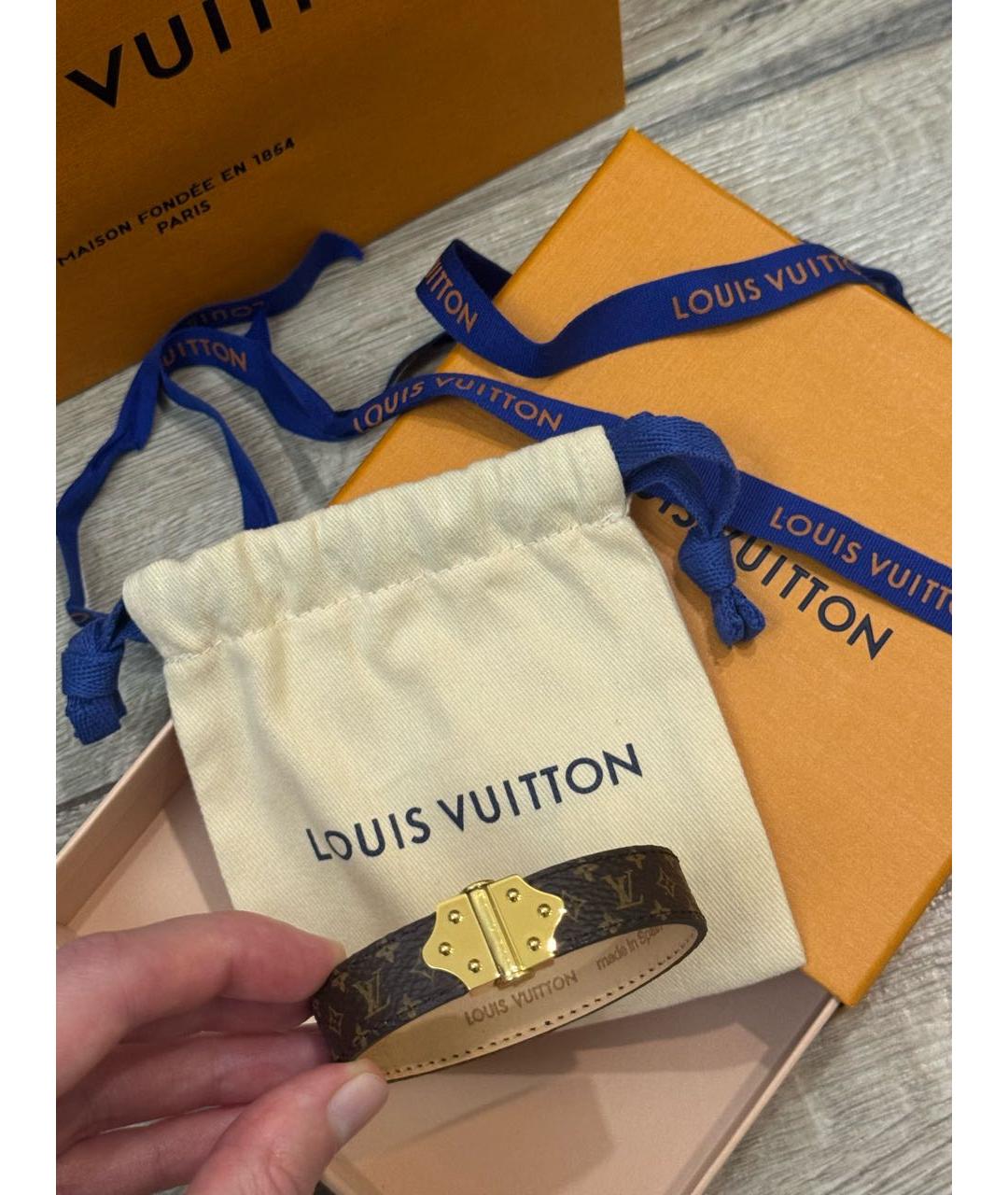 LOUIS VUITTON Коричневый кожаный браслет, фото 3