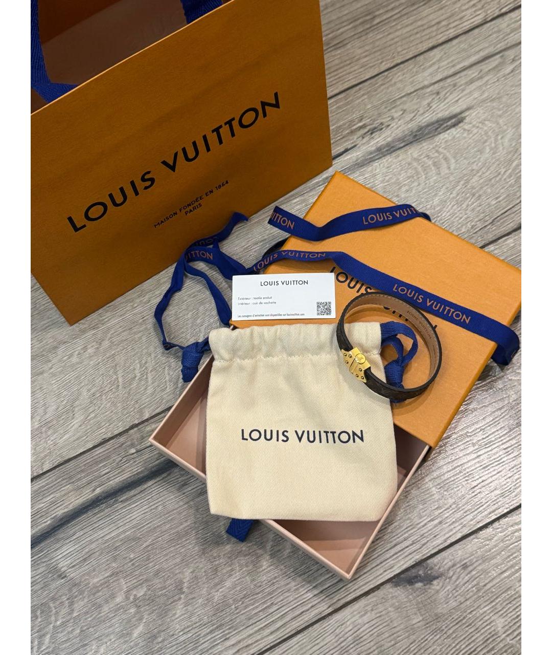 LOUIS VUITTON Коричневый кожаный браслет, фото 7