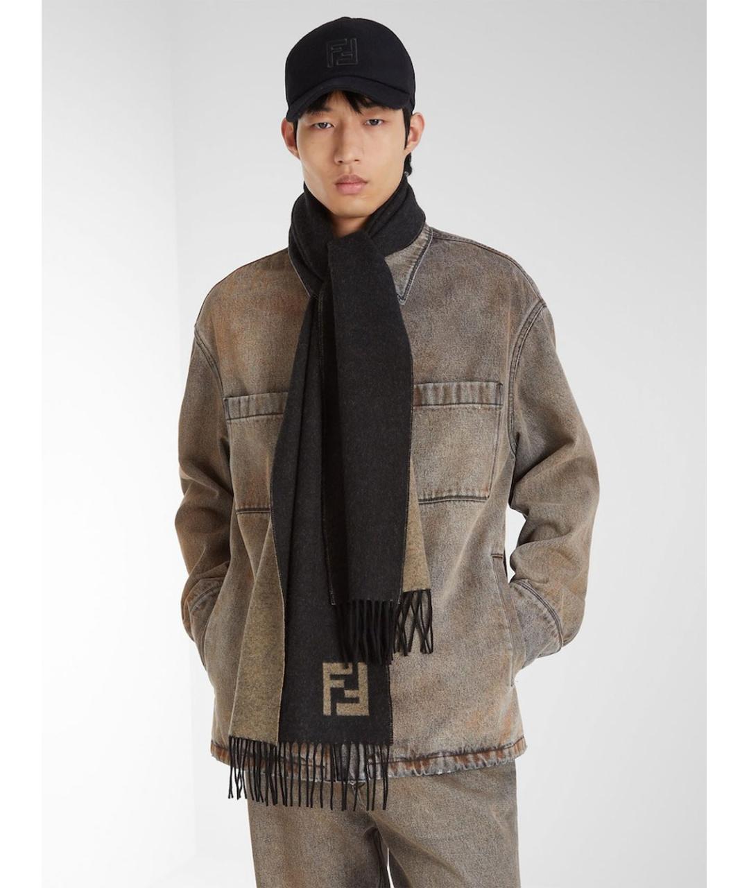 FENDI Черный кашемировый шарф, фото 2