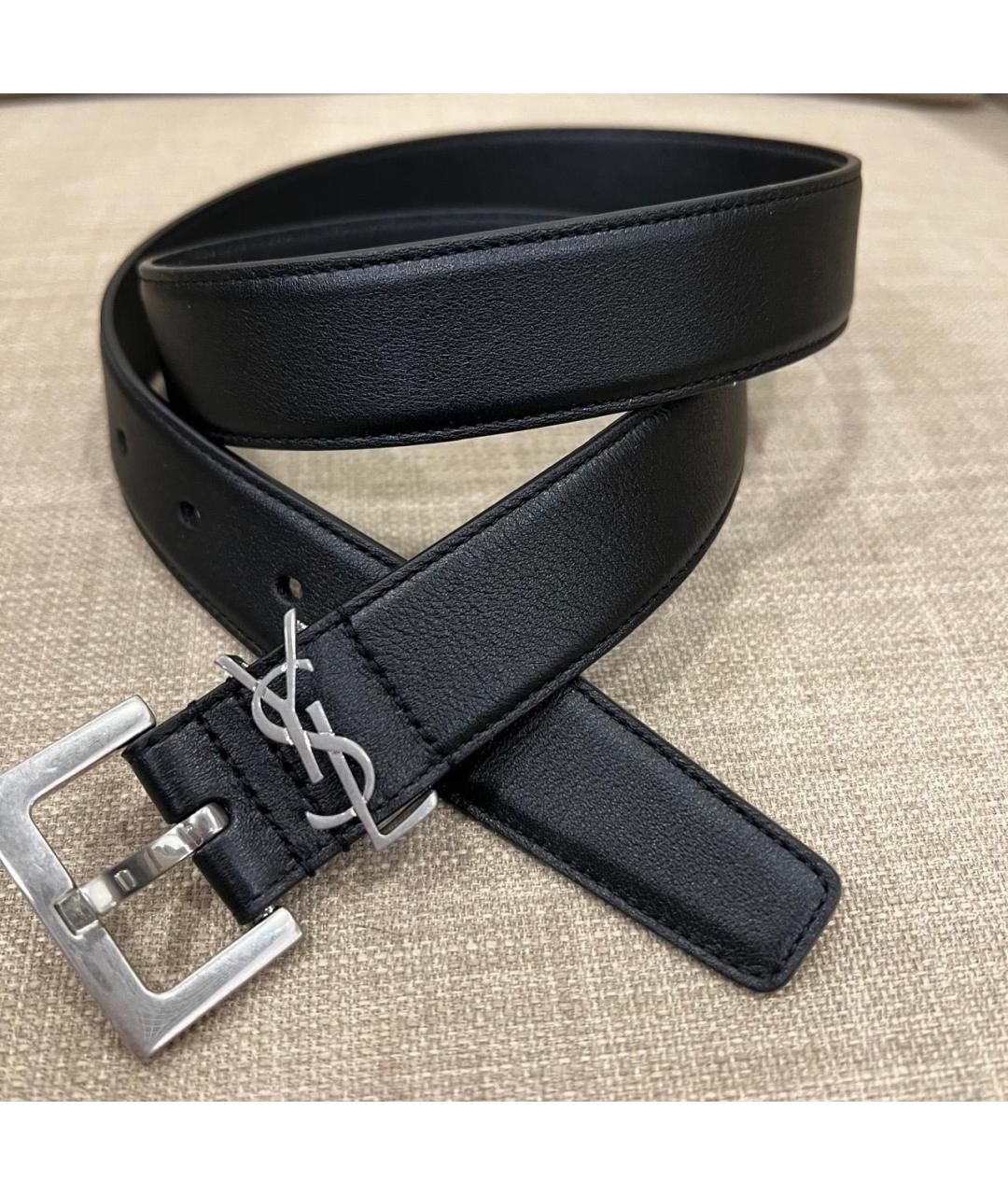 SAINT LAURENT Черный кожаный ремень, фото 3