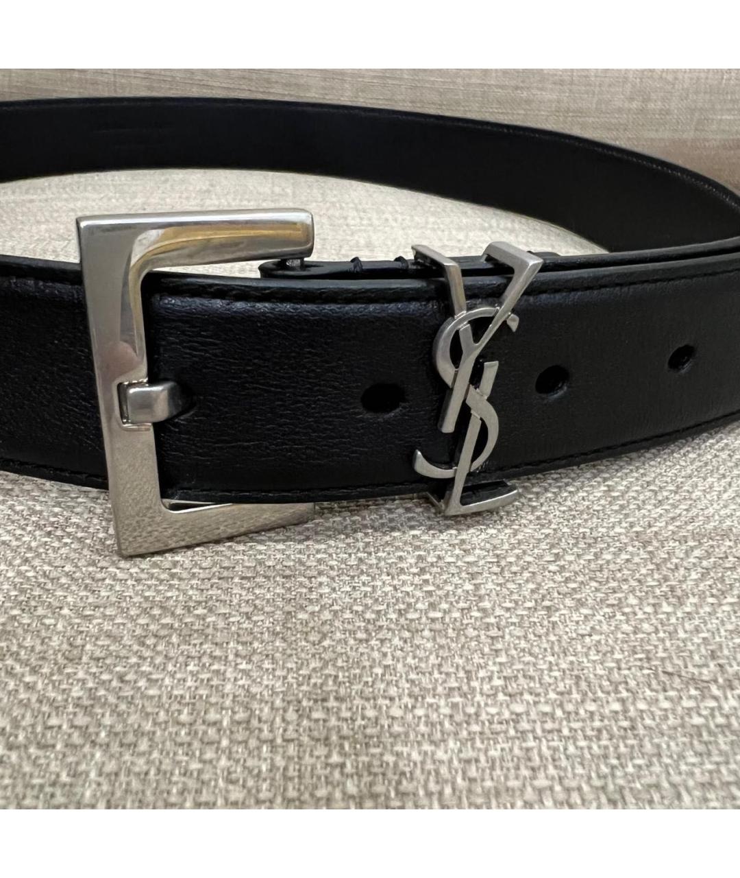 SAINT LAURENT Черный кожаный ремень, фото 2