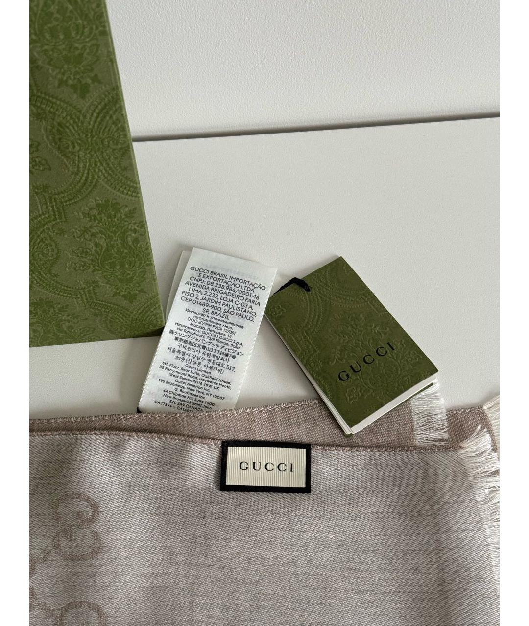 GUCCI Бежевый шерстяной шарф, фото 6