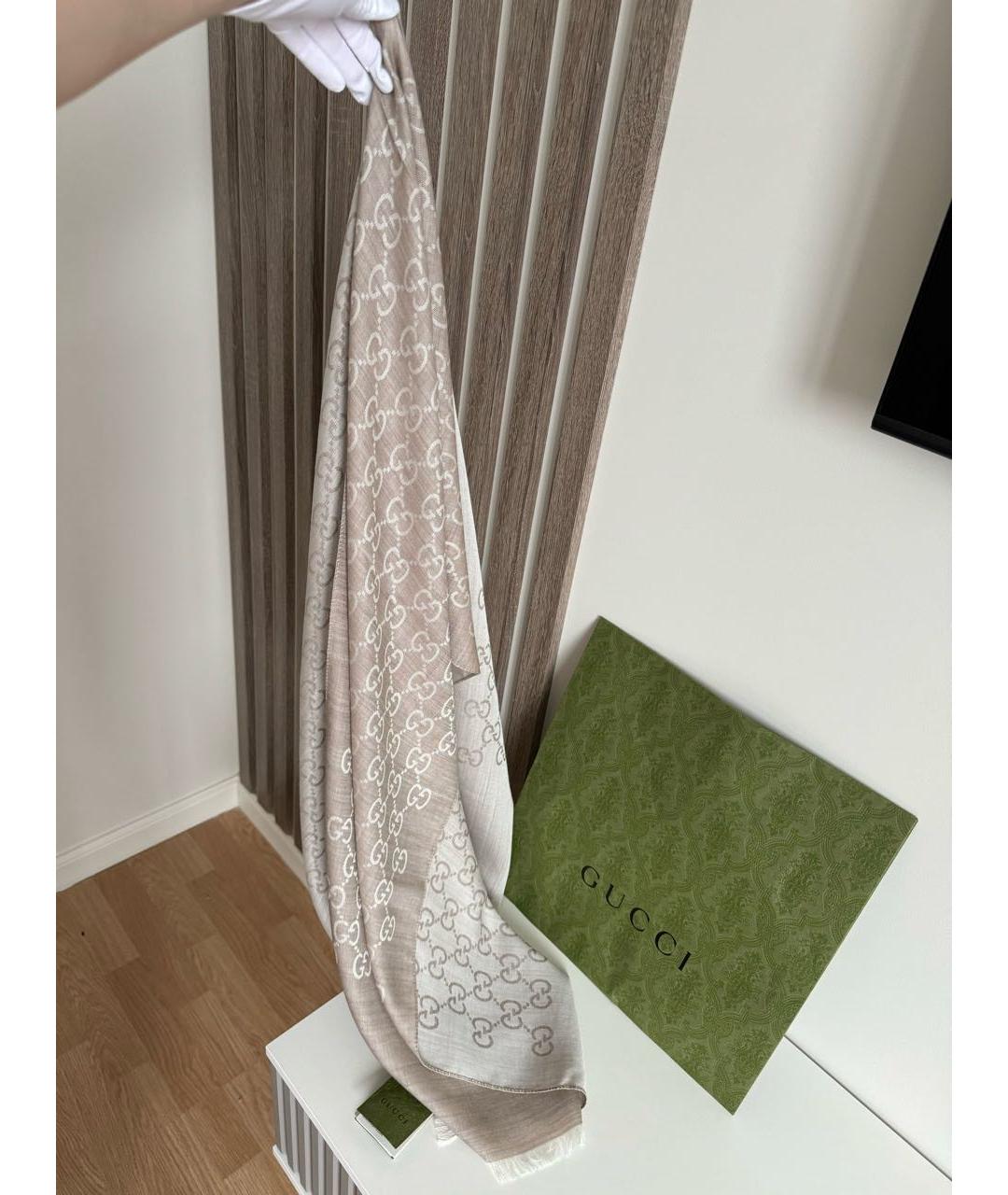 GUCCI Бежевый шерстяной шарф, фото 5