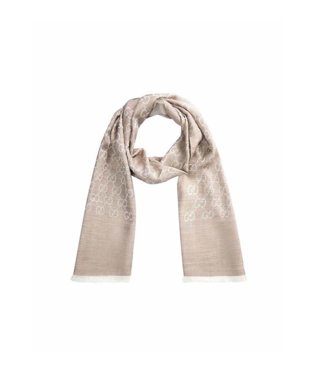 GUCCI Бежевый шерстяной шарф, фото 1