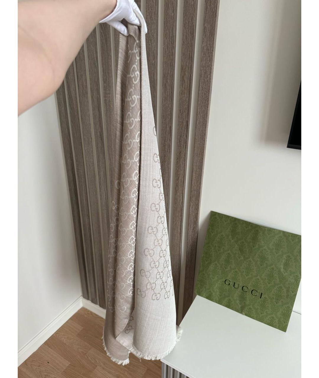 GUCCI Бежевый шерстяной шарф, фото 7