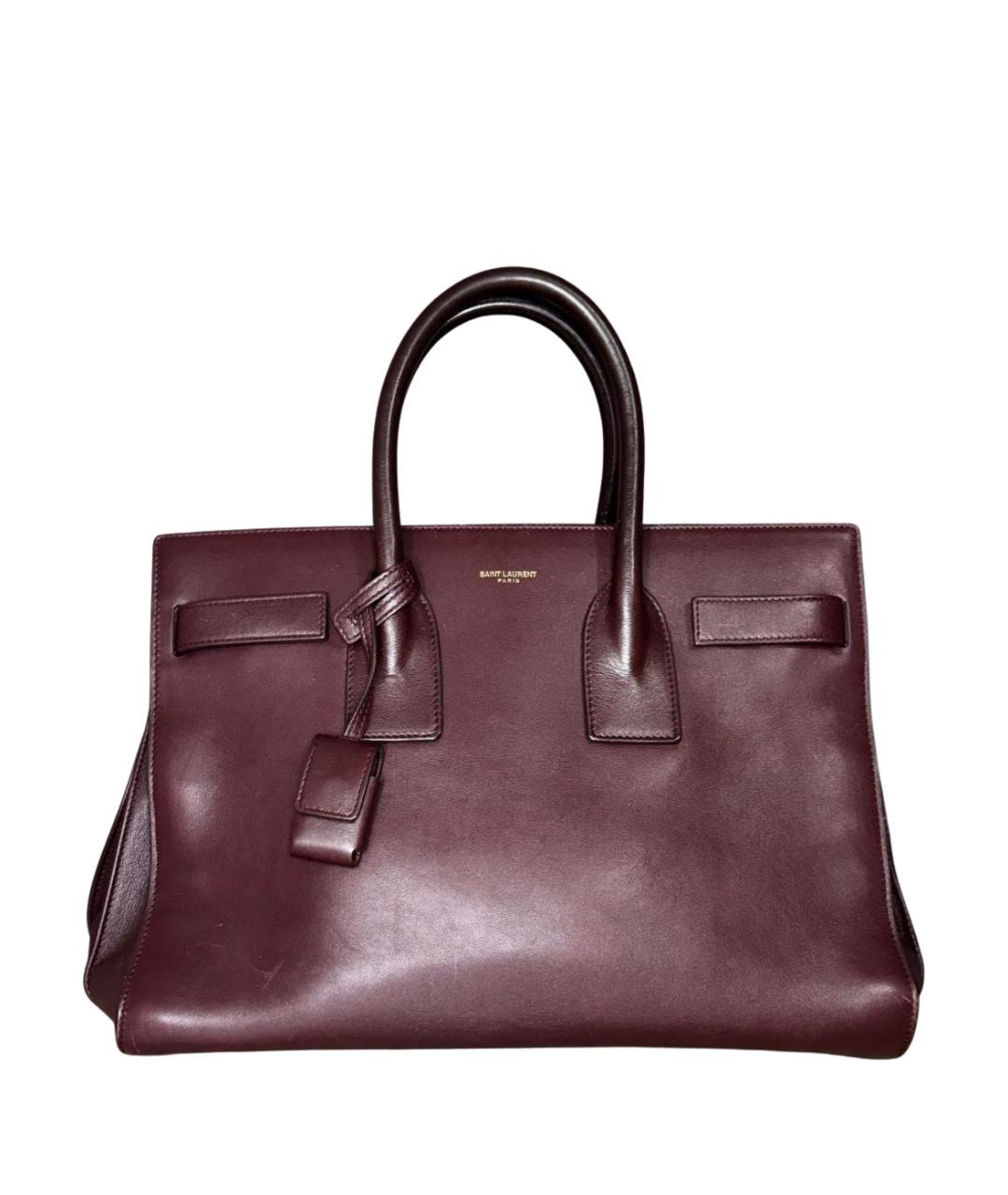 SAINT LAURENT Бордовая кожаная сумка тоут, фото 1