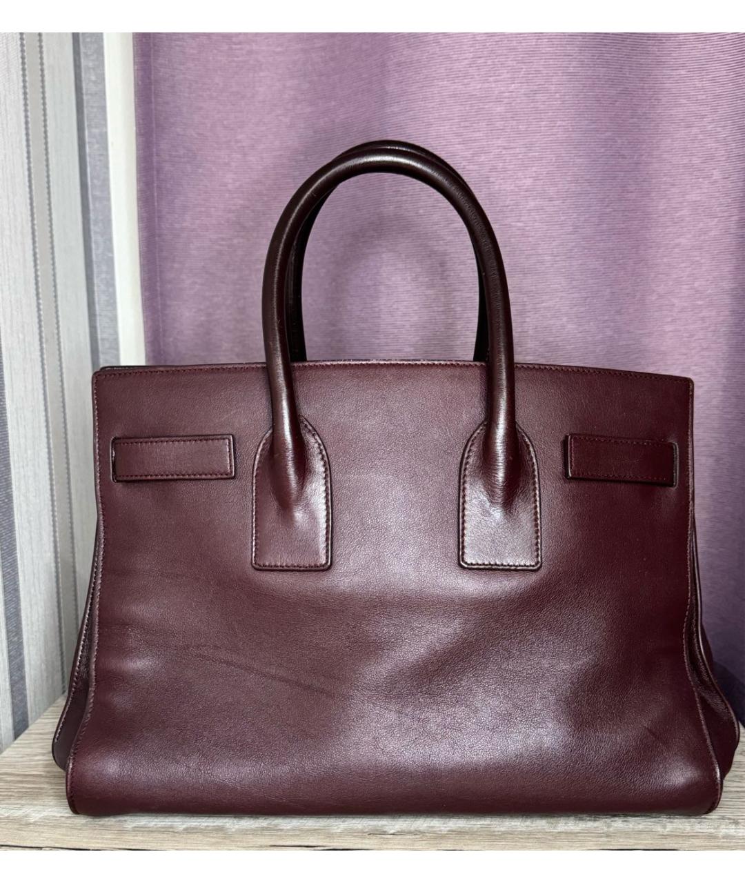 SAINT LAURENT Бордовая кожаная сумка тоут, фото 2