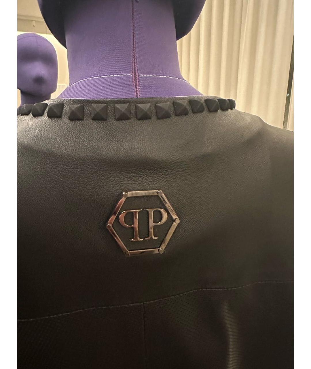 PHILIPP PLEIN Черный кожаный тренч/плащ, фото 3