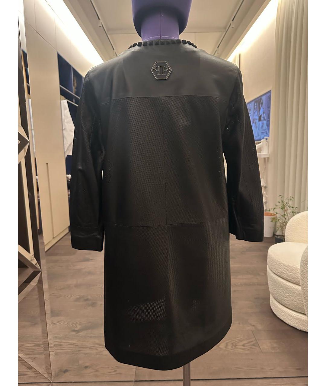 PHILIPP PLEIN Черный кожаный тренч/плащ, фото 2