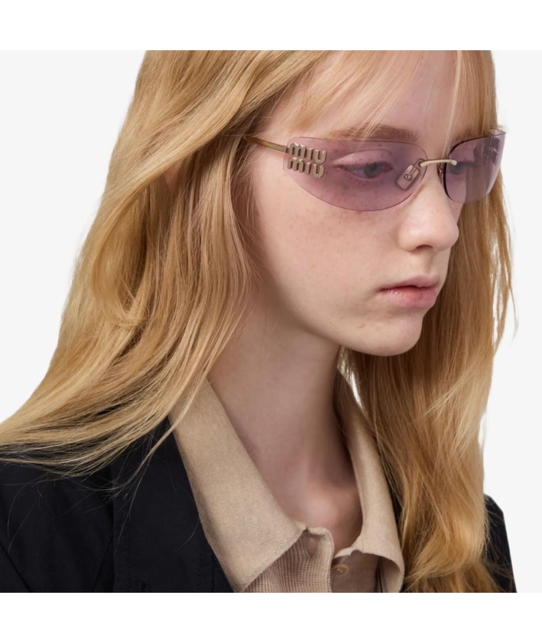 MIU MIU Розовые металлические солнцезащитные очки, фото 2