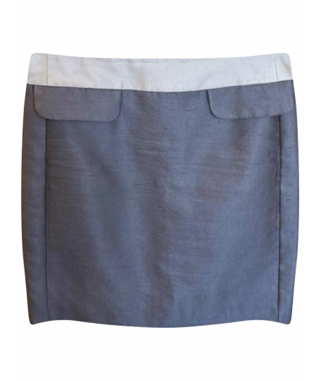 MAX MARA Серебряная шелковая юбка миди, фото 1