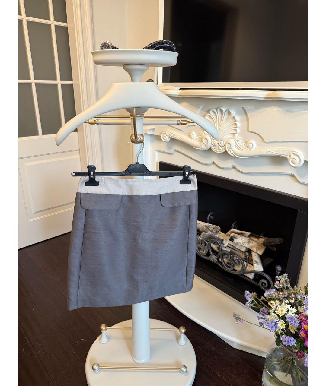 MAX MARA Серебряная шелковая юбка миди, фото 2