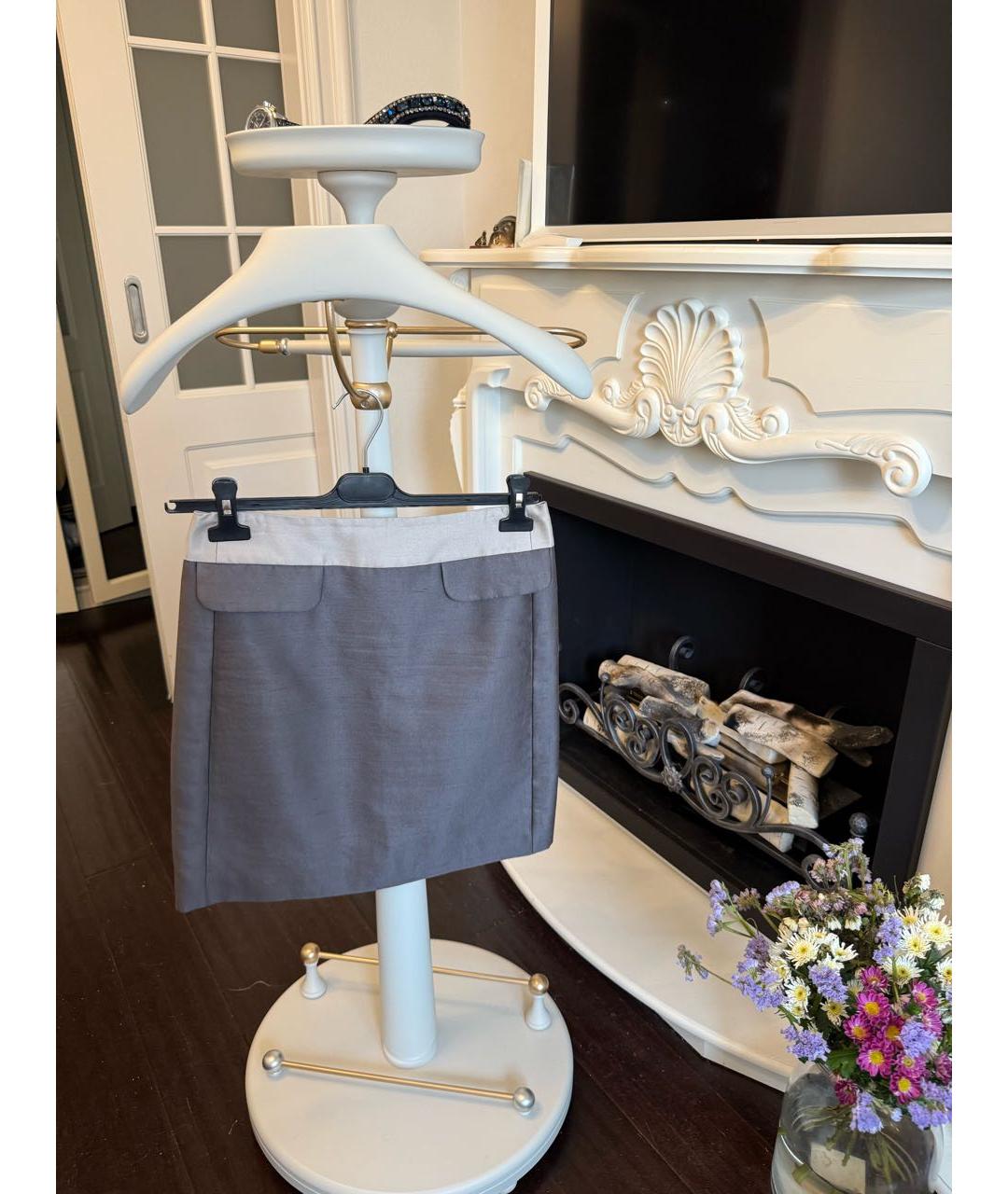 MAX MARA Серебряная шелковая юбка миди, фото 4